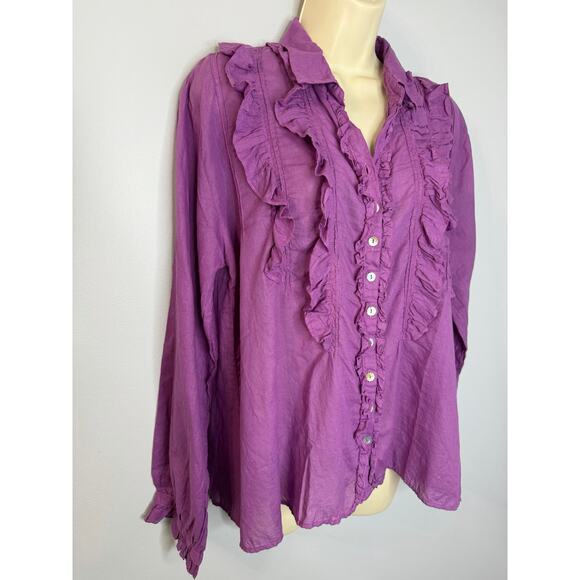 J.P and Mattie 3995 Cascade Ruffle Shirt Long Sleeve Classic Sz L New Purple - Picture 2 of 14